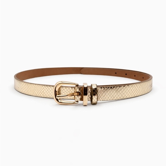 J. Crew Accessories - J.Crew Gold Snakeskin Skinny Belt M/L | Metallic Minimalist Belt | Classic
